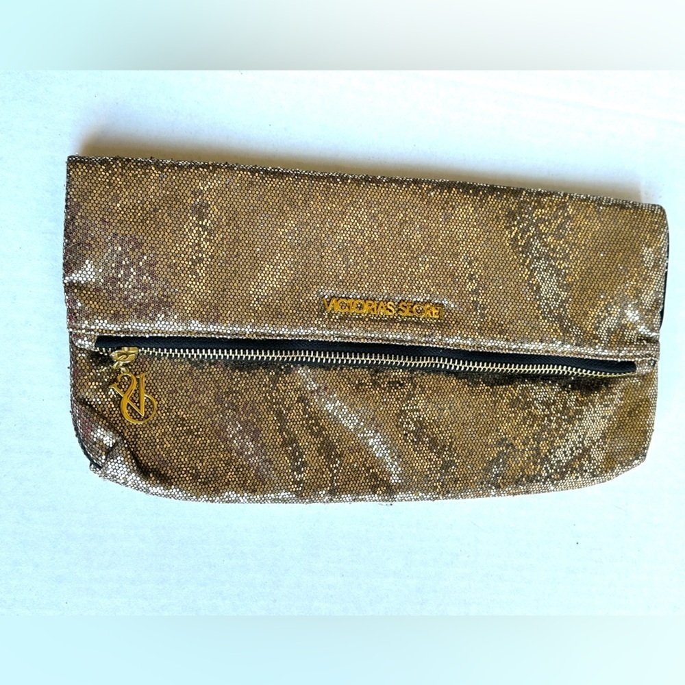 Victoria’s Secret Shimmering Gold Glitter Party Cosmetic Folding Clutch Bag - Picture 2 of 10